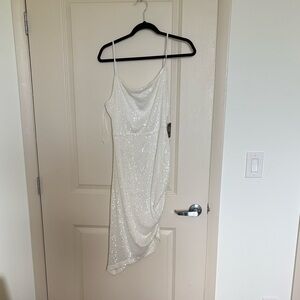 Express White Asymmetrical Sequin Dress